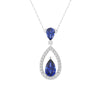 Blue Sapphire Drop Pendant And Halo Stud Earrings Set