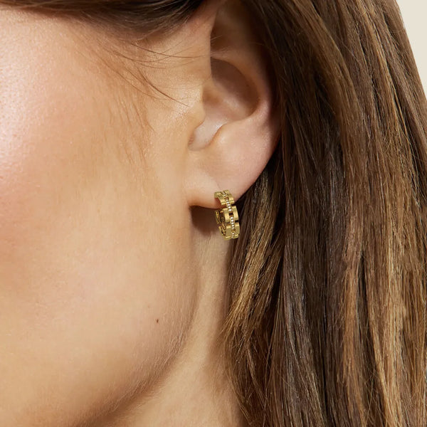 Watch Strap Motif Textured Link Hoop Earrings