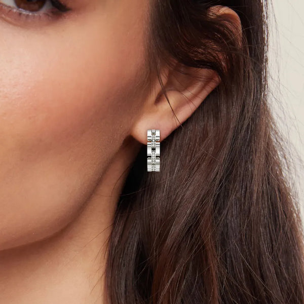 Watch Strap Motif Textured Link Hoop Earrings