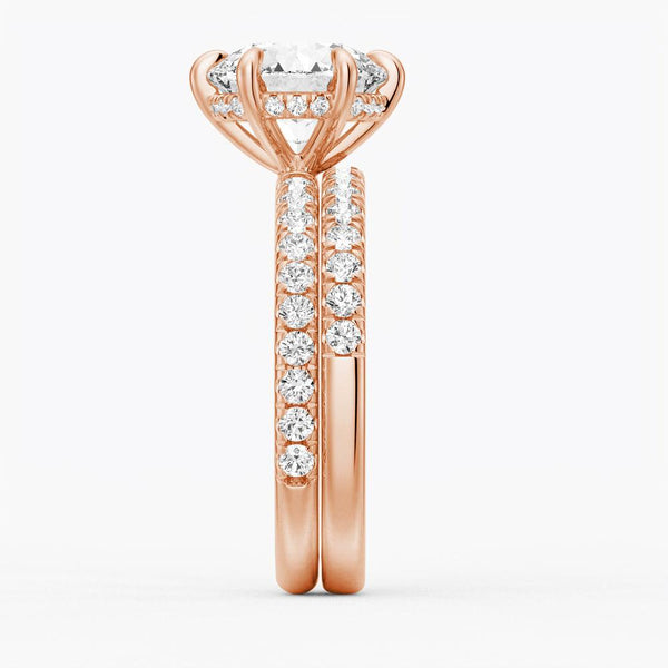 Petite Six Prong Micropavé Moissanite Engagement Ring With Hidden Halo