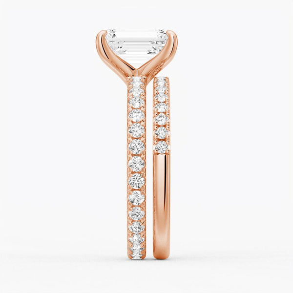 Emerald Cut Moissanite Engagement Ring With Eternity Pave Band