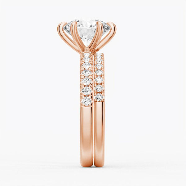 Six Prong French Pavé Moissanite Engagement Ring