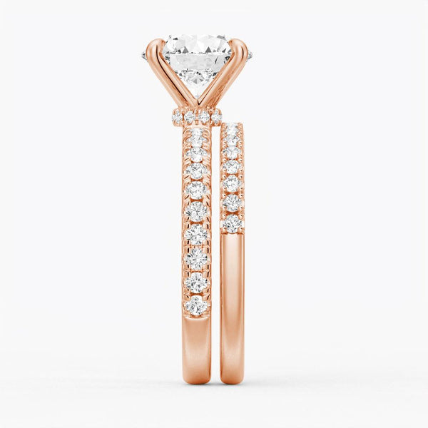 Pavé Band Round Moissanite Engagement Ring With Hidden Halo