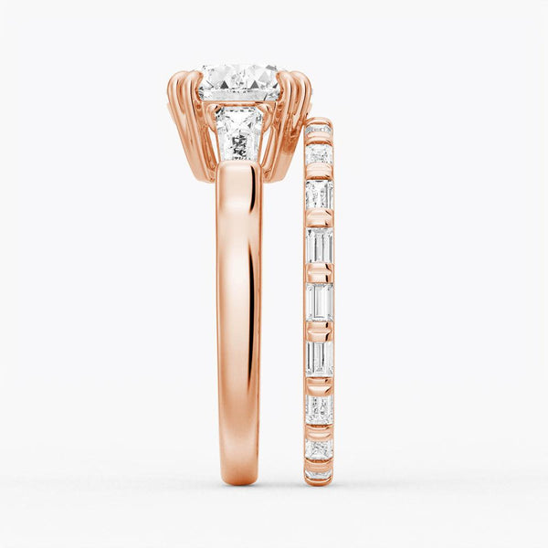 Round Cut Moissanite Engagement Ring with Tapered Baguette Side Stones