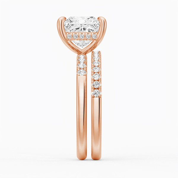 Princess Cut Moissanite Engagement Ring With Hidden Halo