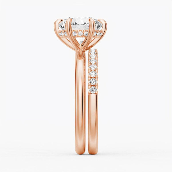 Six Prong Solitaire Hidden Halo Moissanite Ring Set with Matching Wedding Band