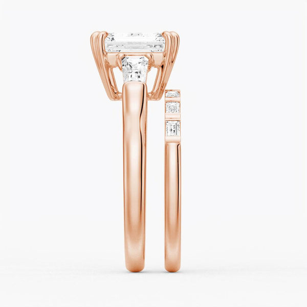 Emerald Cut Moissanite Engagement Ring with Tapered Baguette Side Stones