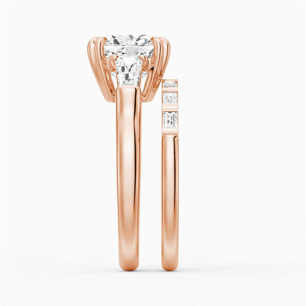 Cushion Cut Moissanite Engagement Ring with Tapered Baguette Side Stones