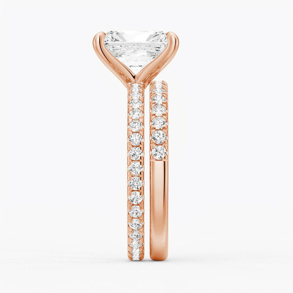 Radiant Cut Moissanite Engagement Ring With Eternity Pave Shank