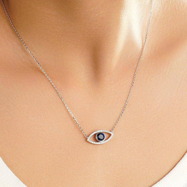 1.28 CT. Blue Sapphire and White Sapphire Evil Eye Necklace