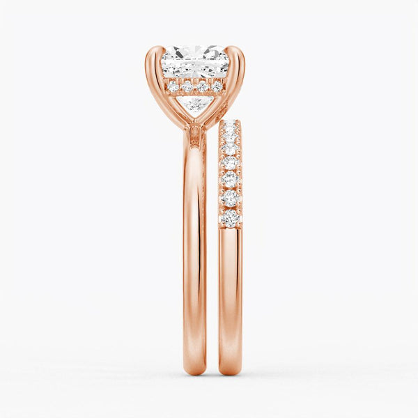 Cushion Cut Solitaire Moissanite Engagement Ring With Hidden Halo