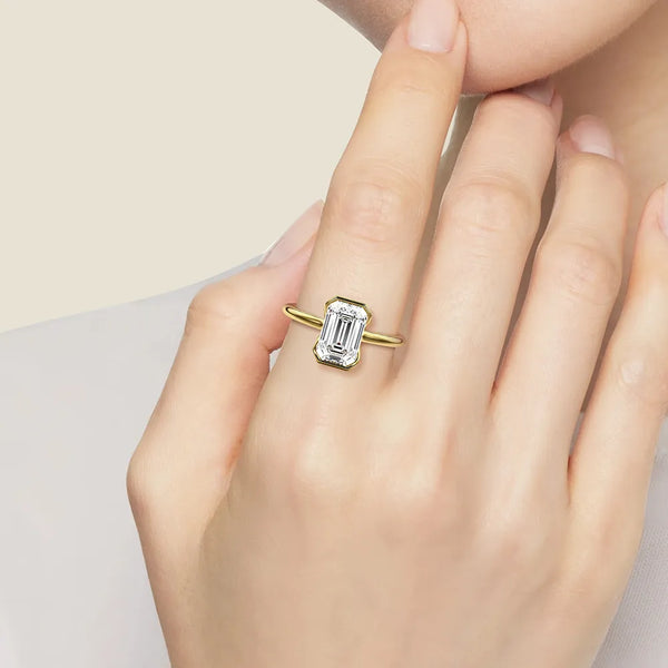 Half Bezel Moissanite Emerald Cut Engagement Ring