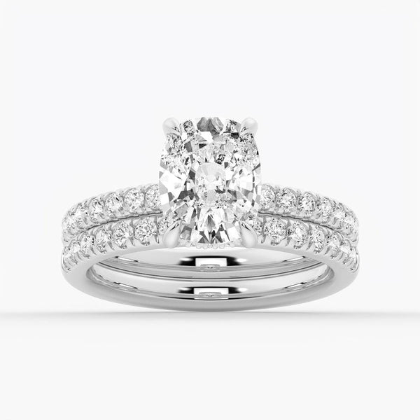 Cushion Cut Moissanite Engagement Ring With Hidden Halo