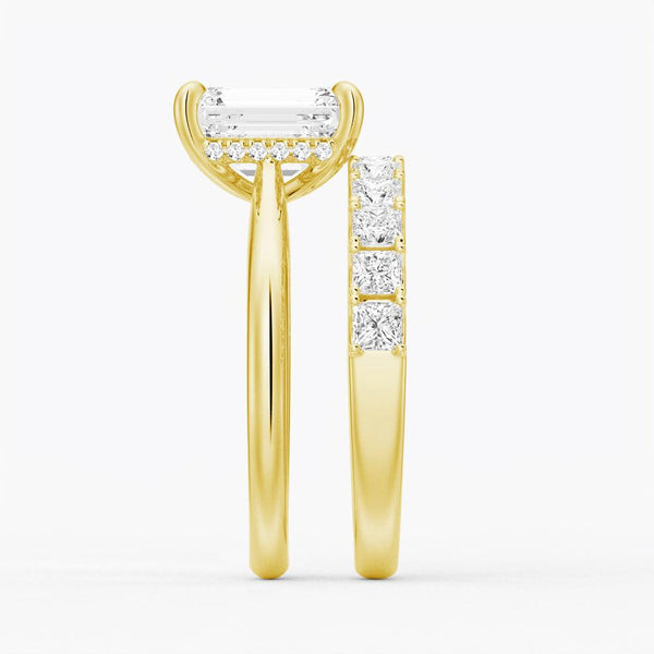 Emerald Cut Moissanite Engagement Ring With Hidden Halo