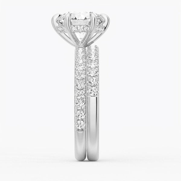 Petite Six Prong Micropavé Moissanite Engagement Ring With Hidden Halo