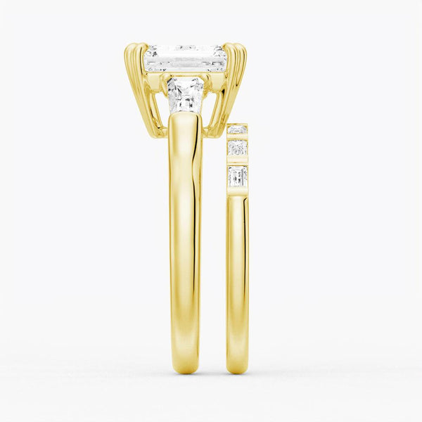 Emerald Cut Moissanite Engagement Ring with Tapered Baguette Side Stones