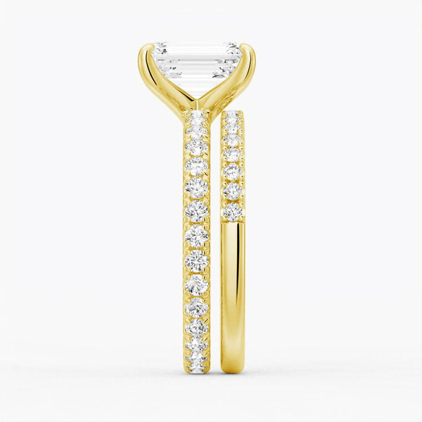 Emerald Cut Moissanite Engagement Ring With Eternity Pave Band