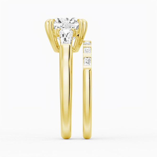 Cushion Cut Moissanite Engagement Ring with Tapered Baguette Side Stones