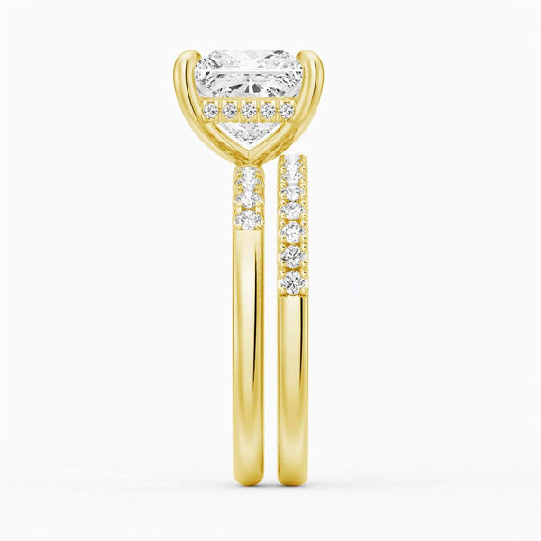 Princess Cut Moissanite Engagement Ring With Hidden Halo