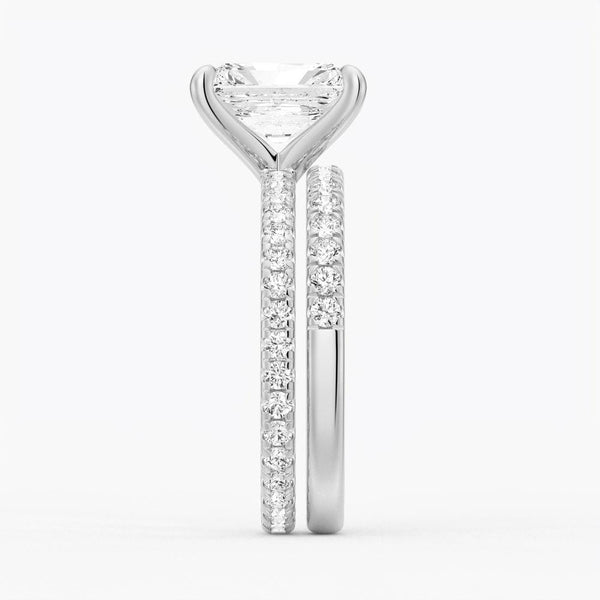 Radiant Cut Moissanite Engagement Ring With Eternity Pave Shank