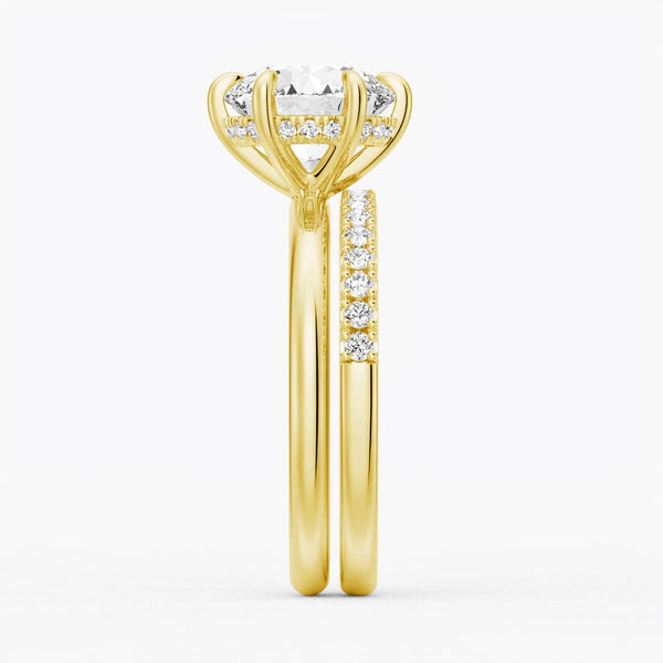 Six Prong Solitaire Moissanite Couple's Ring Set with Men's Wedding Band