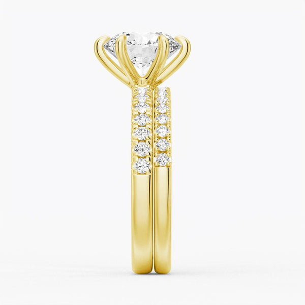 Six Prong French Pavé Moissanite Engagement Ring