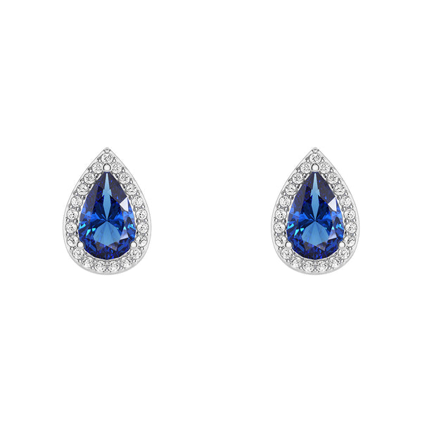 Pear Blue Sapphire Solitaire Pendant with Stud Earrings Set