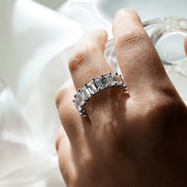 8.9 CT. Prong Set Emerald Cut Moissanite Eternity Wedding Band