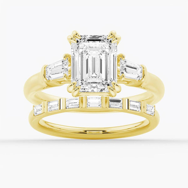 Emerald Cut Moissanite Engagement Ring with Tapered Baguette Side Stones
