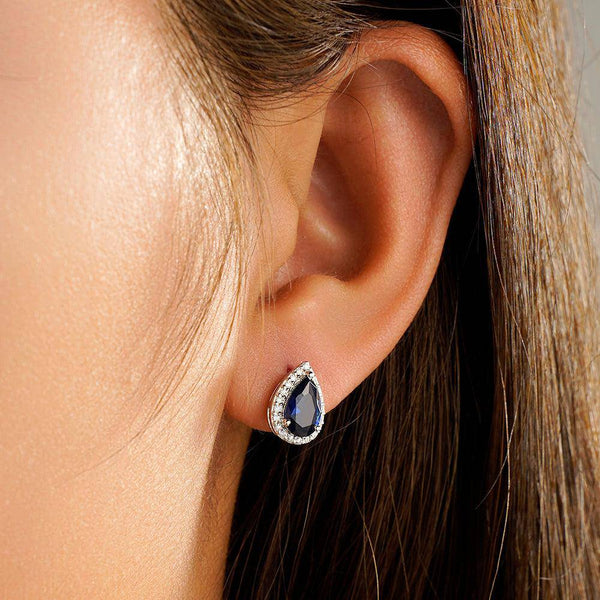 1.17 CT. Pear Shaped Sapphire Halo Stud Earrings