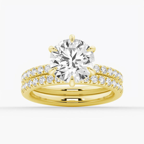 Petite Six Prong Micropavé Moissanite Engagement Ring With Hidden Halo