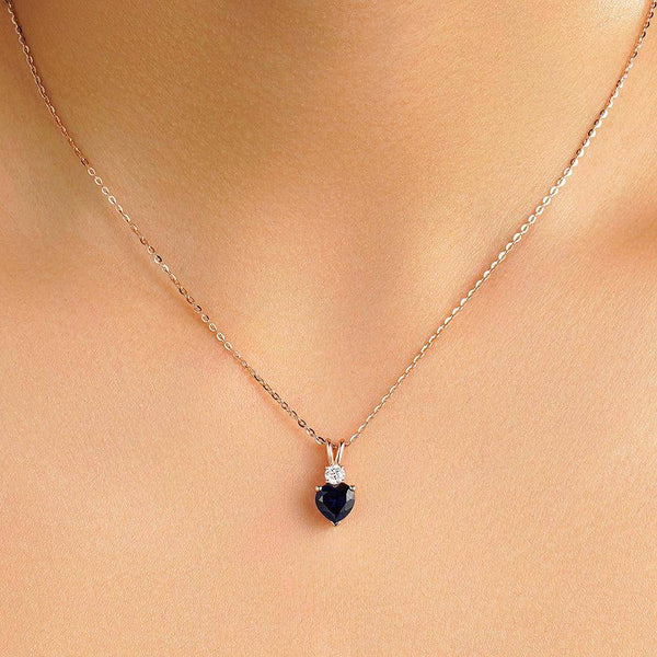 1.8 CT. Heart Blue Sapphire Solitaire Pendant with White Sapphire