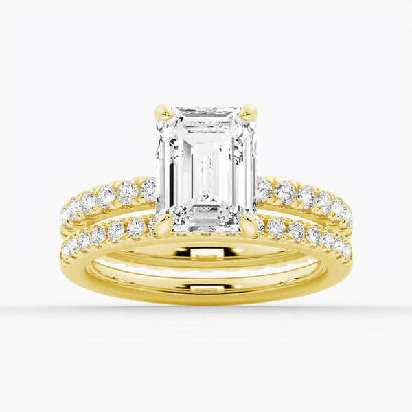 Emerald Cut Moissanite Engagement Ring With Eternity Pave Band