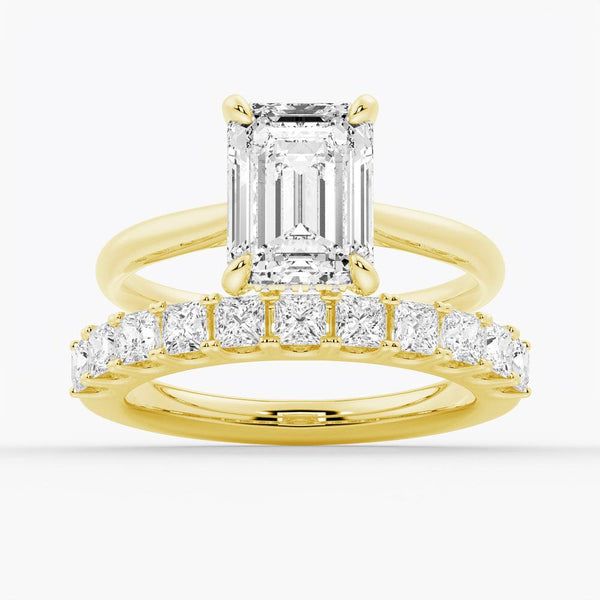 Emerald Cut Moissanite Engagement Ring With Hidden Halo