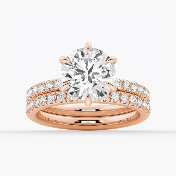 Petite Six Prong Micropavé Moissanite Engagement Ring With Hidden Halo