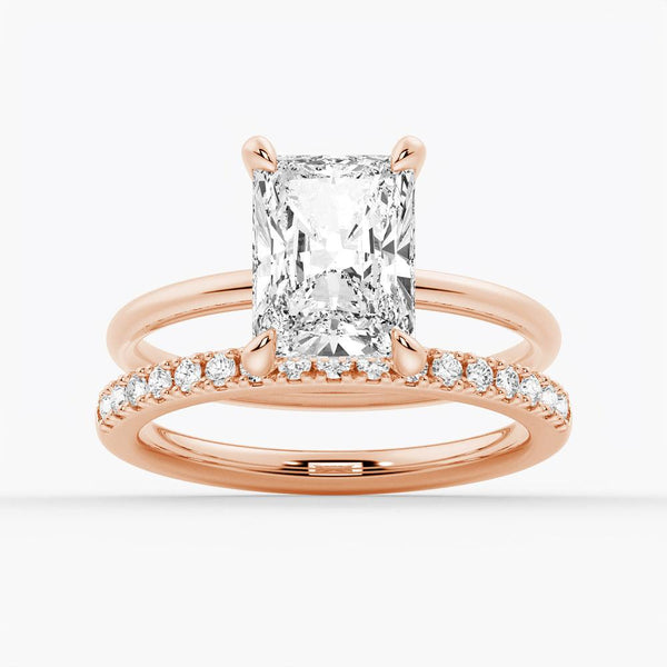 Four Prong Radiant Solitaire Moissanite Engagement Ring With Hidden Halo