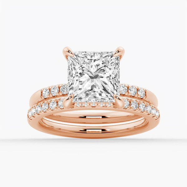 Princess Cut Moissanite Engagement Ring With Hidden Halo