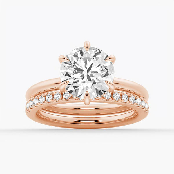 Six Prong Solitaire Moissanite Engagement Ring With Hidden Halo