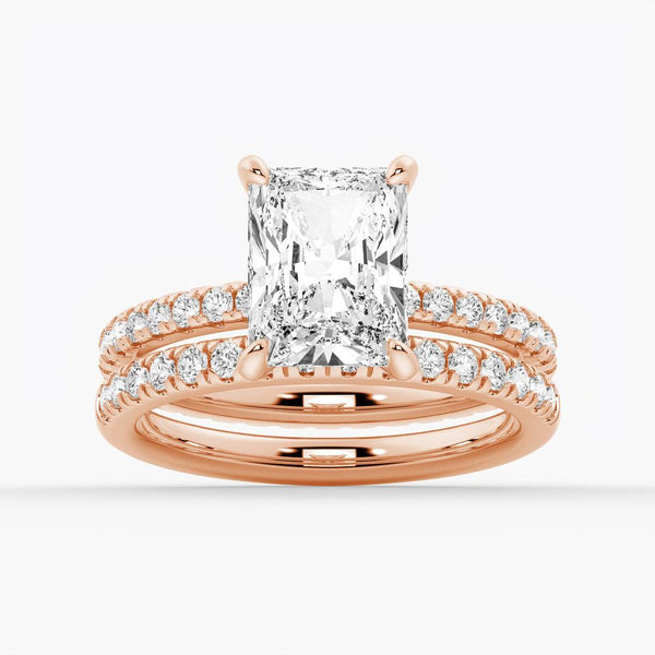 Radiant Cut Moissanite Engagement Ring With Eternity Pave Shank