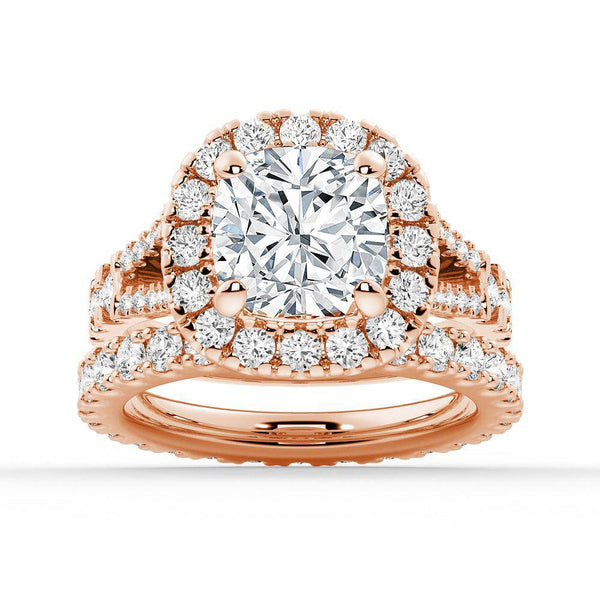 Cushion Cut Split Shank Moissanite Halo Engagement Ring