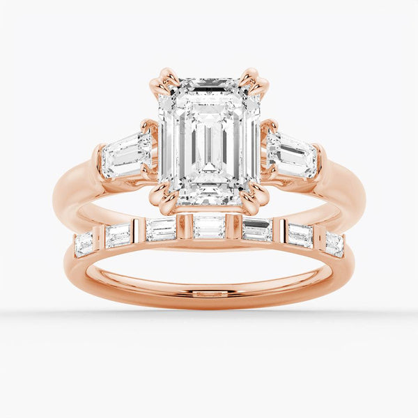Emerald Cut Moissanite Engagement Ring with Tapered Baguette Side Stones