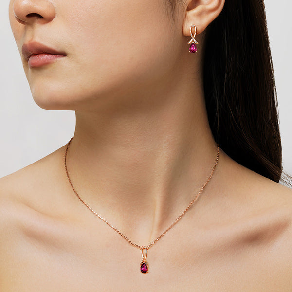 "You Are Supported And Protected" Pink Sapphire Necklace And Earrings Set