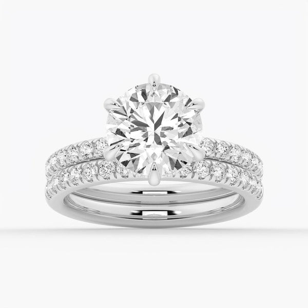 Petite Six Prong Micropavé Moissanite Engagement Ring With Hidden Halo