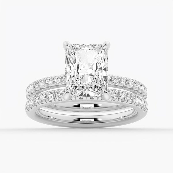 Radiant Cut Moissanite Engagement Ring With Eternity Pave Shank