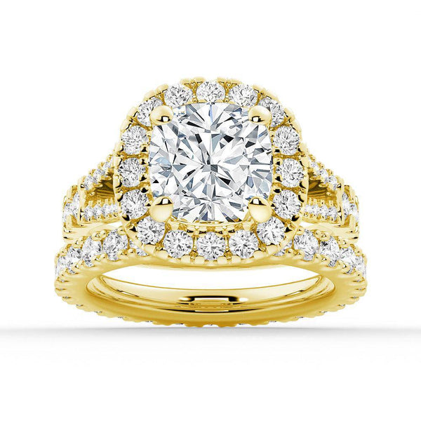 Cushion Cut Split Shank Moissanite Halo Engagement Ring