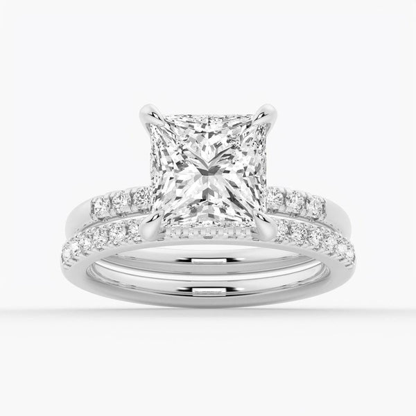 Princess Cut Moissanite Engagement Ring With Hidden Halo