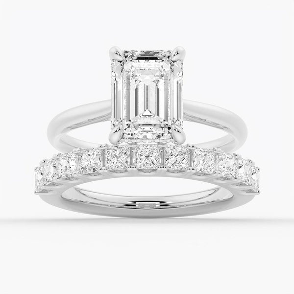 Emerald Cut Moissanite Engagement Ring With Hidden Halo