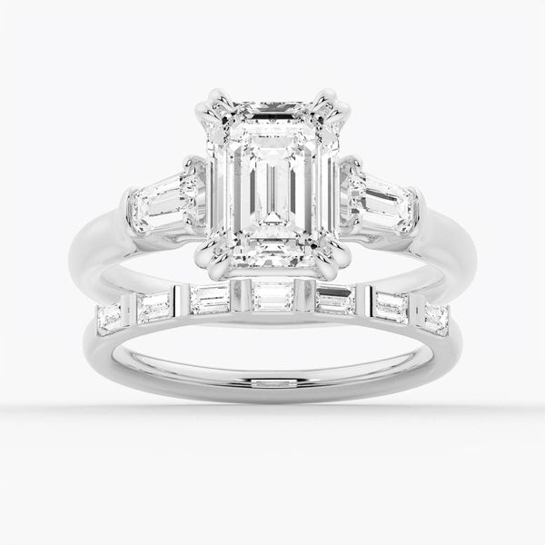 Emerald Cut Moissanite Engagement Ring with Tapered Baguette Side Stones