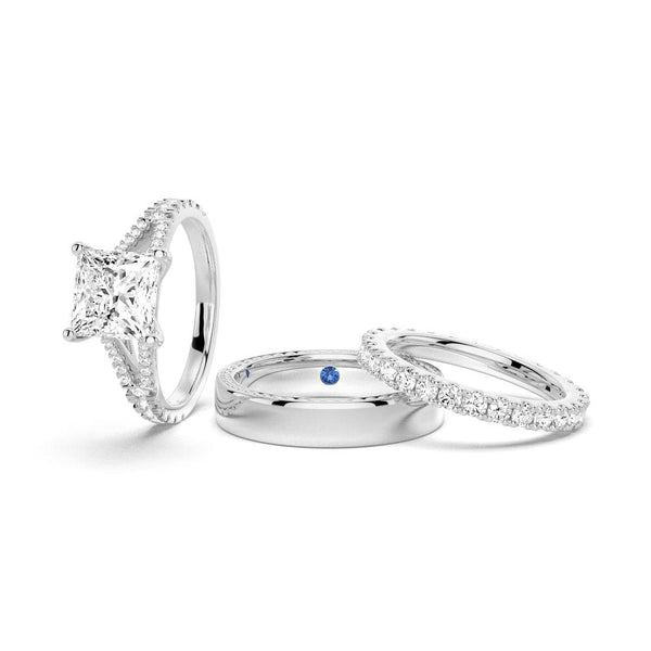 Princess Cut Split Shank Moissanite Couple's Ring Set with Men's Wedding Band