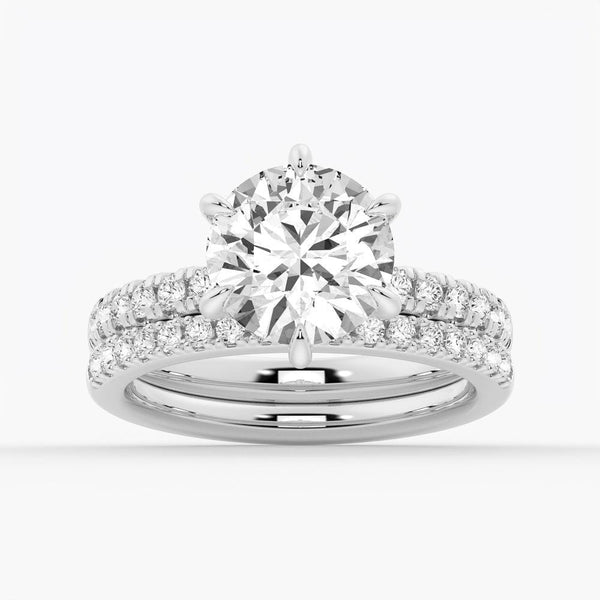 Six Prong French Pavé Moissanite Engagement Ring